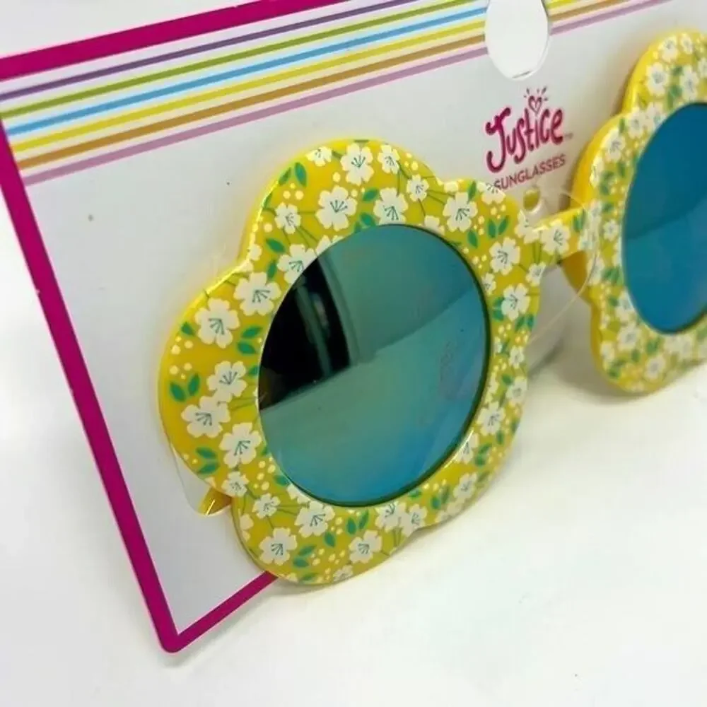 Justice Sunglasses Girls Yellow Flower Shape Mirrored 100% UV Protection NE9
